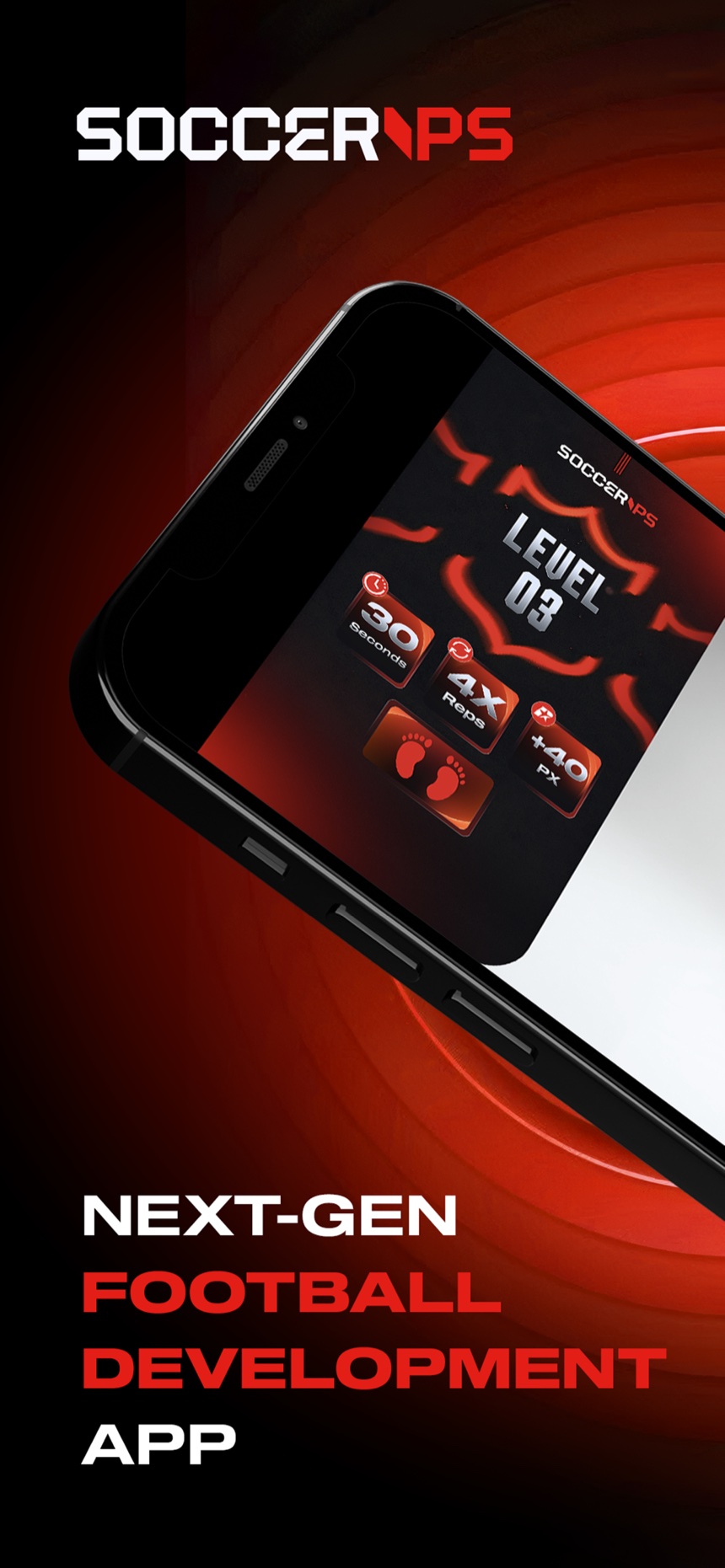 SoccerPS kapağı: seviye kartı açık bir telefon